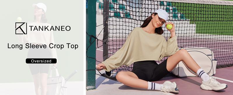 Womens Long Ballon Sleeve Sweatshirts Tops Cropped Crew Neck Loose Fit Casual Workout Shirts
