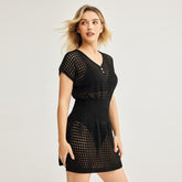 Women's Swimwear Hollow Out Crochet Beach Cover Up Summer Dresses V Neck Swimsuit Short Sleeve Summer Womenswear Bathing Suits #TikTokShopBacktoSchool