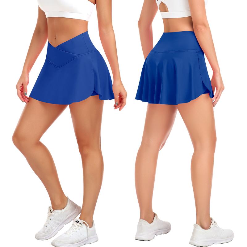 JoyGirl Women's Plain Pocket Tennis Skirt with shorts Crossover Golf Skort Mini High Waisted Girls Workout Running Athletic Skorts Golf Attire