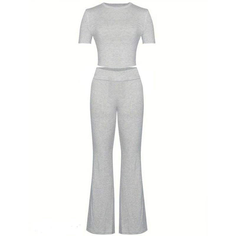Yoga Women's two-piece casual wear slim fit short sleeved top, low waist bell bottom pants tight pants set, yoga sportswear set, yoga suit, sportswear, slim fit set, fitness set, pajamas set   tracksuits men Loungewear Womenswear Outfit