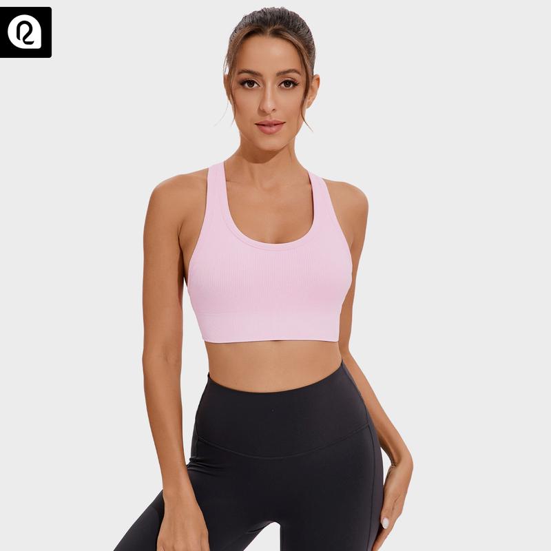 Women's High Support Sports Bra - Criss-Cross Back, Removable Cups, Medium Support, Ultra-Stretch, Moisture-Wicking, Seamless Ribbed Knit Yoga Bra with Naked Feeling