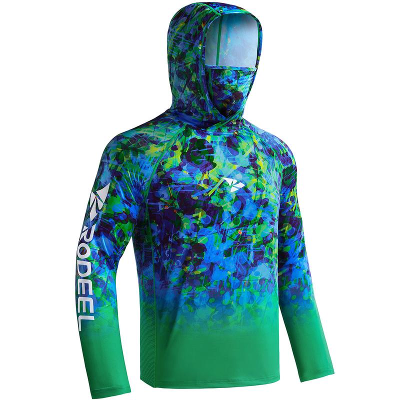 Sun UV Protection Hoodie Shirts, UPF 50+ Men Raglan Long Sleeve Lightweight Quick Dry Breathable Cooling Rash Guard with Mask Neck Gaiter for Outdoor, Hiking, Fishing, Boating, Biking, Sport, Gym, Constructing, Roofing, Landscaping, Gardening 915