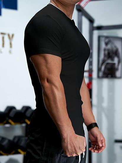 Set of 2 Men's Plain Muscle Slim V-Neck Short Sleeve T-Shirt for Daily Outdoor Wear, Casual Athletic Wear, and Gym Workout Outdoorfun,Father's Day gift