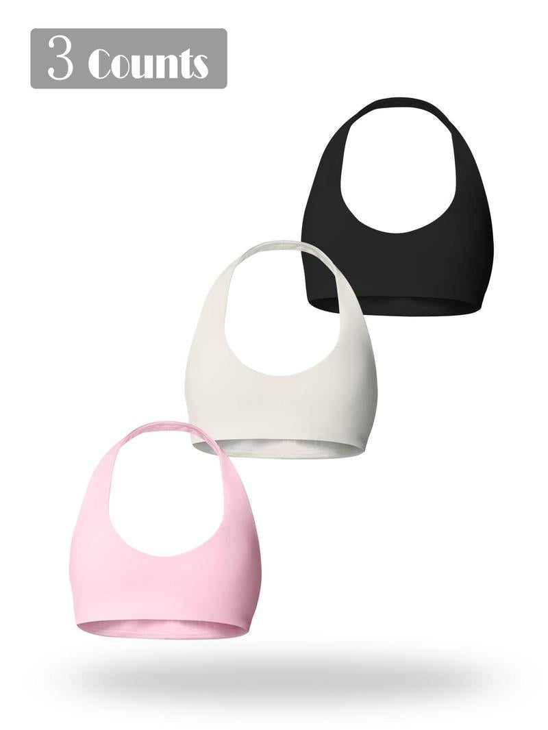 Women's Solid Wireless Halter Sports Bra, Breathable Comfortable High Stretch Sports Bra, Ladies Sportswear for Workout Gym Yoga, Fitness Clothes, Wireless Sports Bras, Yoga Workout Activewear