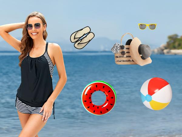 Womens Tankini Swimsuits Two Piece Tummy Control Bathing Suits Blouson Tankini Top with Sporty Boy Shorts Plus Size Tankini Swimsuits for Women Swimwear Swimsuits for Curvy Women  dealsforyoudays