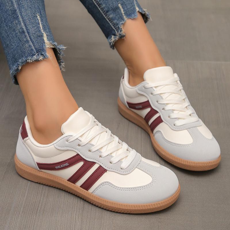 Women's Fashionable Patchwork Lace Up Low Top Casual Flat Sneakers , Casual Comfortable Sports Walking Shoes for Daily Wear, GAT Female All-match Round Toe Casual Shoes for Women & Girls