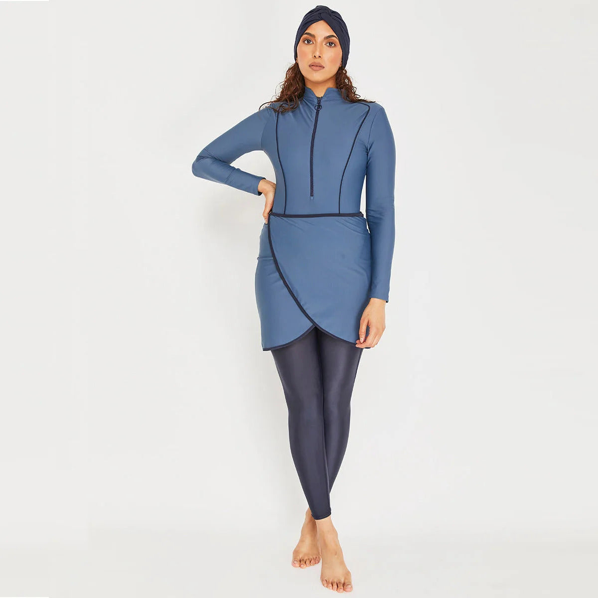 New Muslim Swimwear Women Modest Patchwork Hijab Long Sleeves Sport Swimsuit 3pcs Islamic Burkinis Wear Bathing Suit
