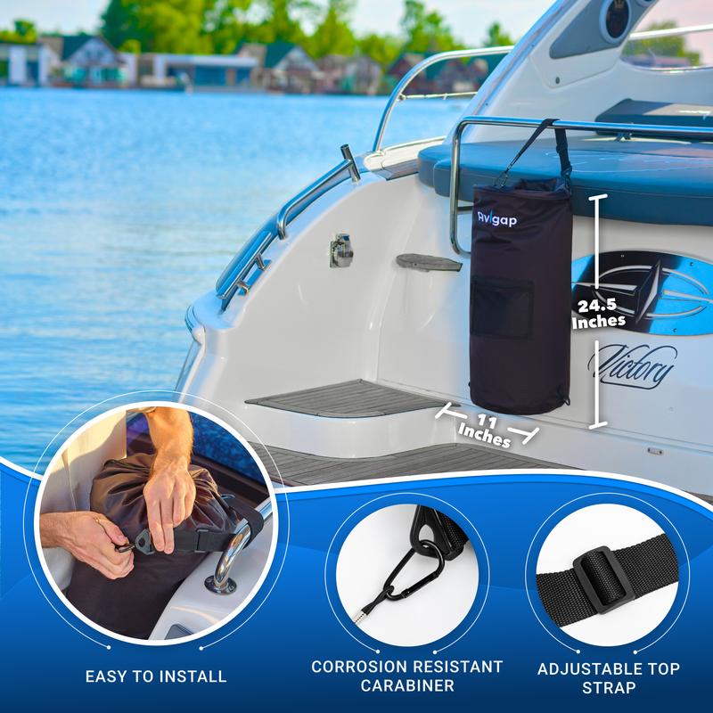 Boat Trash Can, 100% Odor & Leak Resistant, Portable, Reusable, 10-13 Gal Garbage Bag Snaps Inside, Easy to Install & Clean, Fishing, Sandbar, Kayak, Pontoon Boat Accessories Black