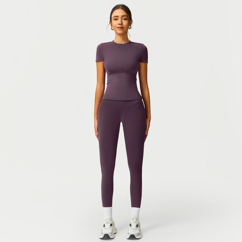 Women's 2-Piece Cherry Print Crew Neck Tee & High-Waist Leggings Set , Extended Hemline, Quick-Dry Snug , Yoga, Gym, Athleisure , Women's Activewear Pilates Outfits Compression Shirts Sweatpants