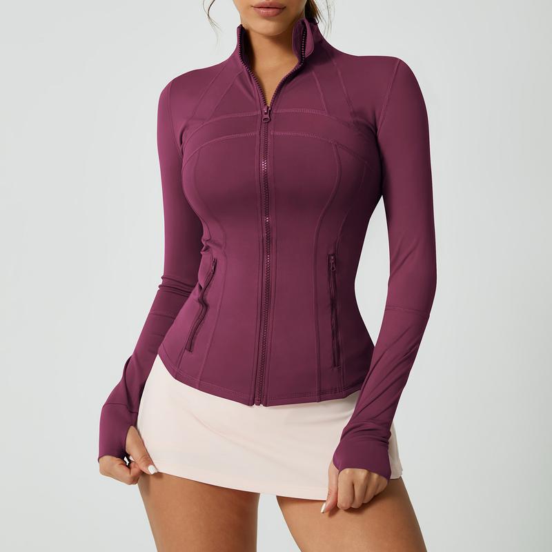 Women's Solid Color Multi-Functional Paneled Zippered Sports Yoga Jacket,gym workouts, badminton, and casual exercise. workout clothes women Design