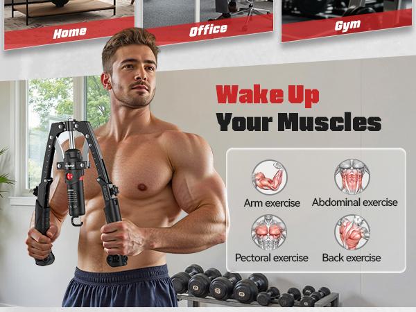 Chest & Arm Twister - Hydraulic Power Chest Press Machine for Upper Body Strength Training, 2-in-1 Twister arm Trainer with ab Roller Wheel(Backpack& Pad Included)