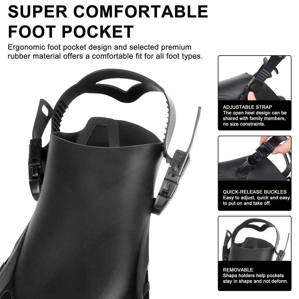 Swim Flippers Short Diving Frog Shoes Duck Webs Adjustable Silicone Travel Size Open Heel Adult Men Women Youth Kid