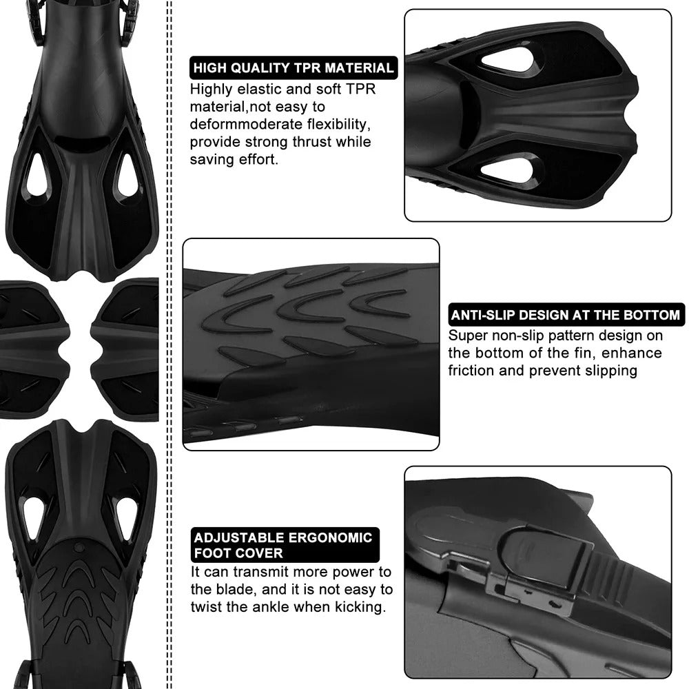 Swim Flippers Short Diving Frog Shoes Duck Webs Adjustable Silicone Travel Size Open Heel Adult Men Women Youth Kid