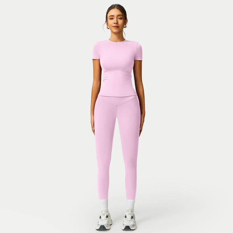Women's 2-Piece Cherry Print Crew Neck Tee & High-Waist Leggings Set , Extended Hemline, Quick-Dry Snug , Yoga, Gym, Athleisure , Women's Activewear Pilates Outfits Compression Shirts Sweatpants