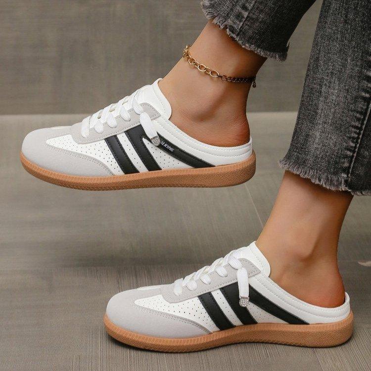 Women's Fashionable Patchwork Lace Up Low Top Casual Flat Sneakers , Casual Comfortable Sports Walking Shoes for Daily Wear, GAT Female All-match Round Toe Casual Shoes for Women & Girls