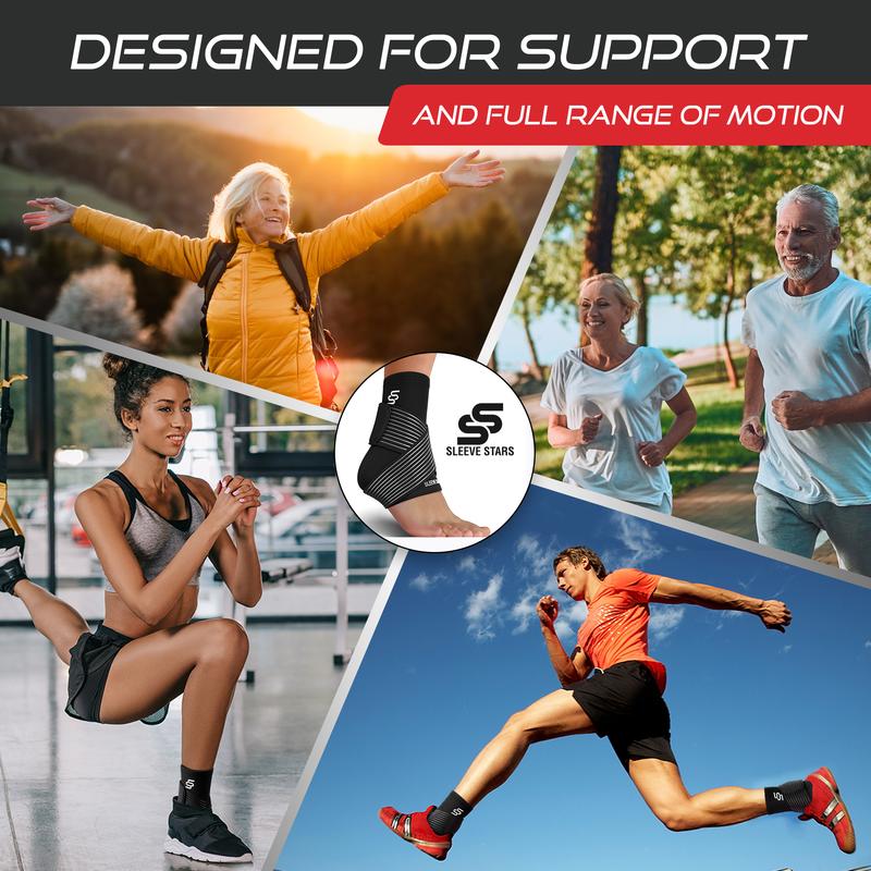 Sleeve Stars Ankle Brace for Sprain | Plantar Fasciitis Relief | Ankle Support for Women & Men | Ankle Compression Sleeve w/ Strap | Achilles Tendonitis Brace, Foot Brace Wrap