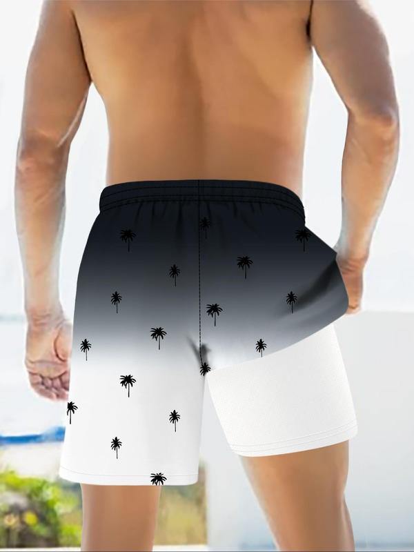 Men's All Over Print 2 in 1 Drawstring Waist Swimming Beach Shorts, Casual Quick Drying Swim Shorts for Summer, Men's Swimwear for Beach Vacation Outdoor, Clothing, Summer Swim Bottoms, Summer Swim Trunks, Swimbottoms, Swimtrunks