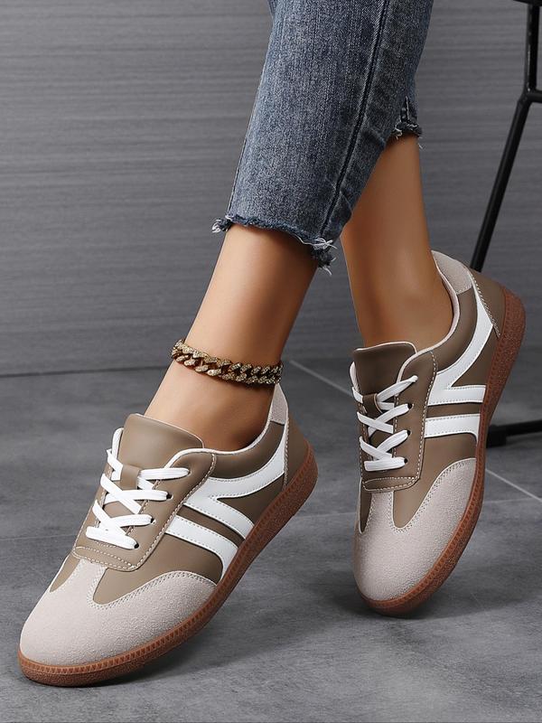 Women's Fashionable Lace Up Contrast Binding German Trainers, Casual Breathable Comfortable Sports Training Shoes, All-match Basic Shoes for Daily Wear
