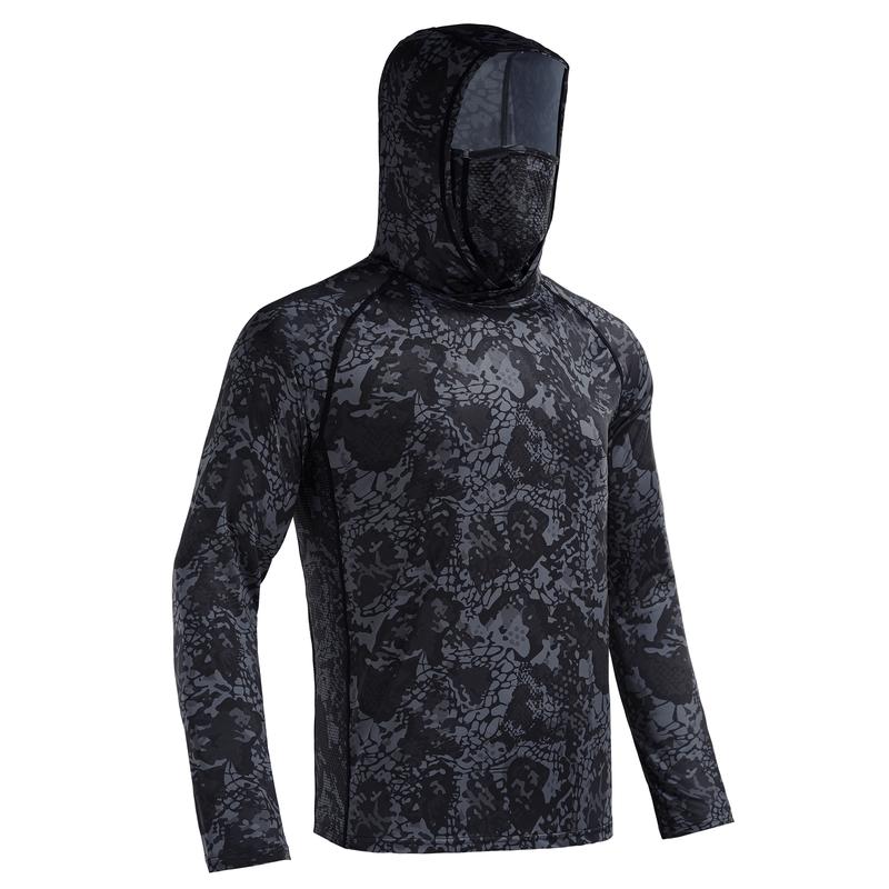 Sun UV Protection Hoodie Shirts, UPF 50+ Men Raglan Long Sleeve Lightweight Quick Dry Breathable Cooling Rash Guard with Mask Neck Gaiter for Outdoor, Hiking, Fishing, Boating, Biking, Sport, Gym, Constructing, Roofing, Landscaping, Gardening 915