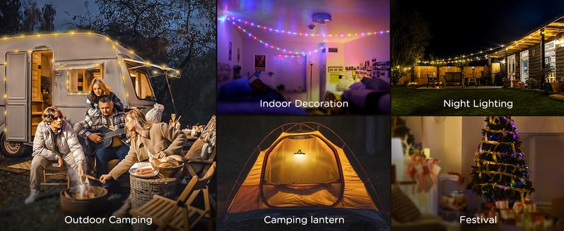 Camping String Lights, 4 in 1 Quick Storage 32.8FT Rechargeable Retractable String Lights with 8 Lighting Modes, Waterproof Emergency Light Outdoor Led Bulbs Lamp