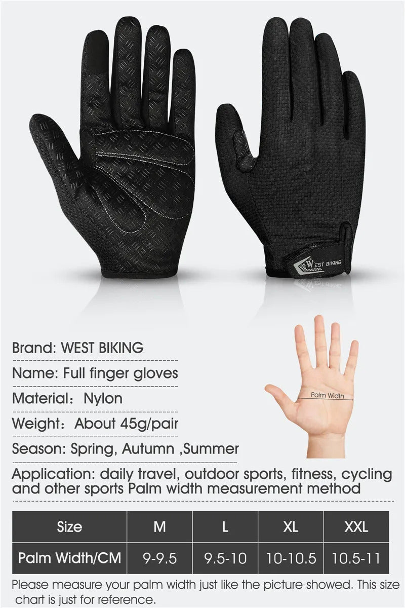 BIKING Summer Cycling Gloves Full Finger MTB Bike Gloves Touch Screen Non Slip Silicone Palm Driving Riding Gloves
