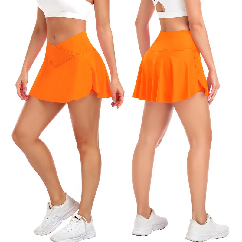 JoyGirl Women's Plain Pocket Tennis Skirt with shorts Crossover Golf Skort Mini High Waisted Girls Workout Running Athletic Skorts Golf Attire