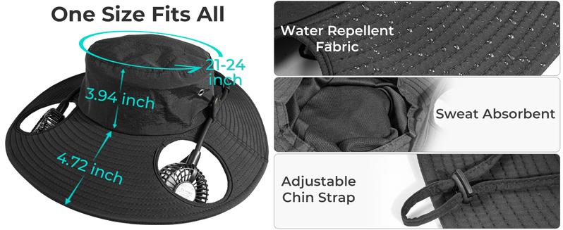 AMACOOL 2-in-1 Hands-Free Hat Fan with Detachable Neck Fan, Wide Brim Sun Hat, 3-Speed, 2600mAh Rechargeable for Outdoor Fishing Camping Beach Travel Back to School Gift