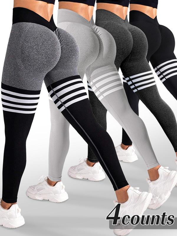 Women's Striped Print Tummy Control Leggings, High Waisted Breathable Skinny Pants for Yoga Gym Workout Running, Ladies Sportswear for All Seasons, Gym Wear, Legging Fitness, Breathable Athletic Bottoms, Athleisure Pants, Breathable Sporty Bottoms