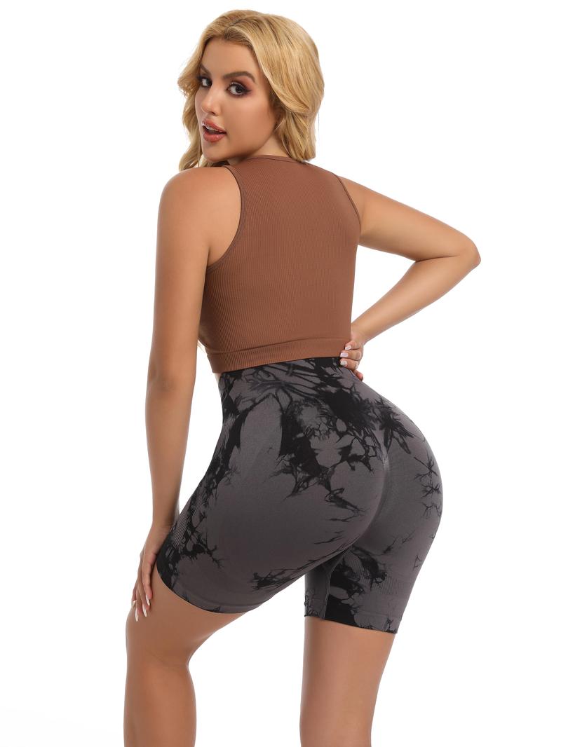Women's Tie Dye Print High Waist Seamless Tummy Control Butt Lifting Sports Leggings, Casual Comfy Breathable Wide Waistband Skinny Shorts Yoga Leggings for Exercises Gym Workout, Women Sport & Outdoor Clothing for Summer