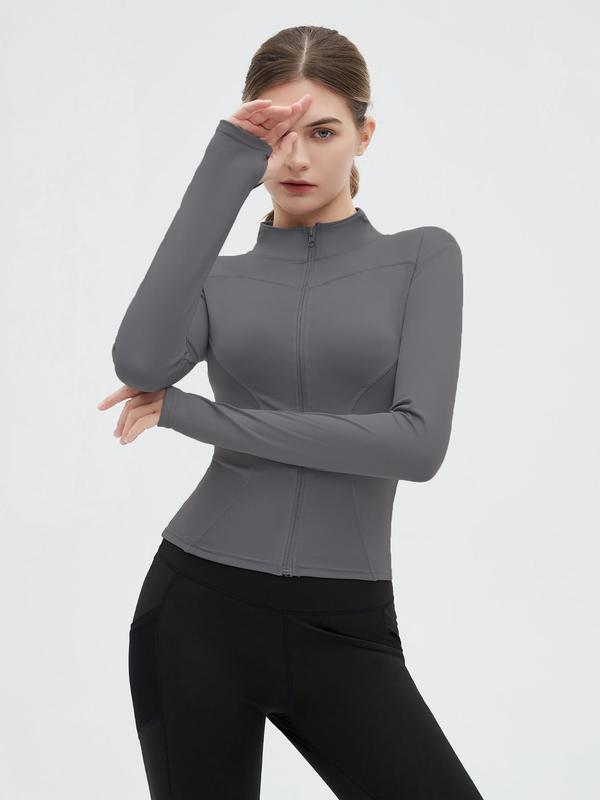 Mock Neck Sports Outerwear, Athletic Long Sleeve Sports Top, Gym Clothes, Comfortable Ladies Jacket for Indoor Outdoor Wear, Gym Clothing, Valentine's Day Gift for Girl, Fall Gift