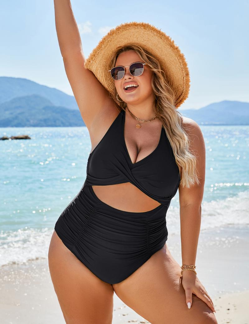 Womens One Piece Swimsuits Push Up Tummy Control Bathing Suits V Neck Cutout Modest Swimwear #dealsforyoudays#TikTokShopBacktoSchool