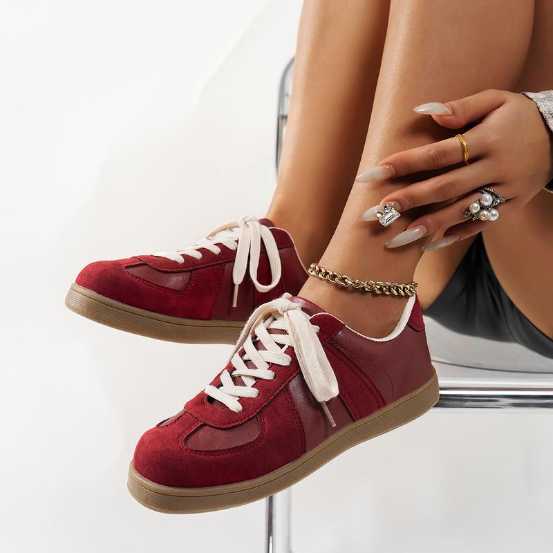Women's Fashionable Patchwork Lace Up Low Top Casual Flat Sneakers , Casual Comfortable Sports Walking Shoes for Daily Wear, GAT Female All-match Round Toe Casual Shoes for Women & Girls