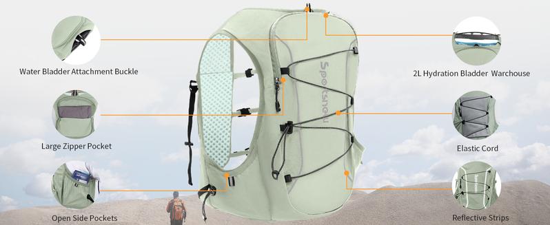 Sportsnew Running Vest for Women Men, Lightweight 10L Hydration Backpack with Waterproof Phone Pocket, 2L Water Bladder or 500ml Soft Flasks, Breathable Pack for Hiking Trail Running Cycling Marathon Outdoor