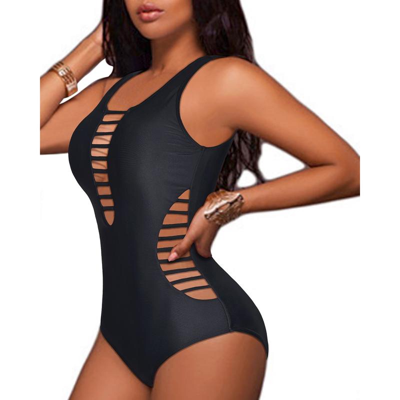 Women Sexy One Piece Swimsuits Plunge Deep V Neck Cutout Bathing Suits