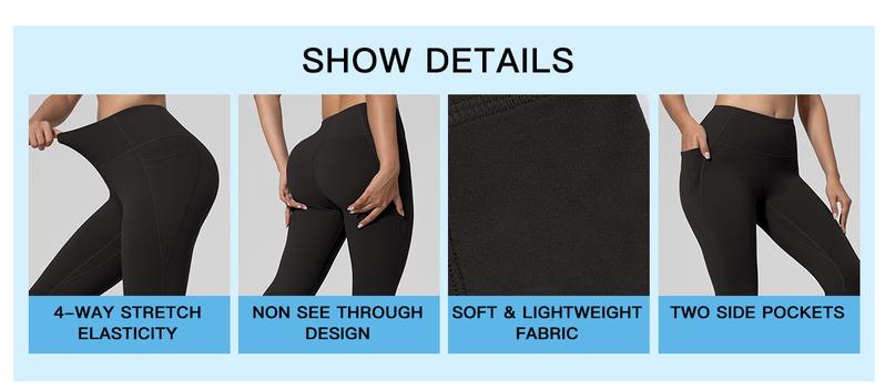 Solid Color High Waisted Yoga Pants With Pockets, Exercise Running Yoga Leggings, Tummy Control Workout Running Yoga Leggings for Women