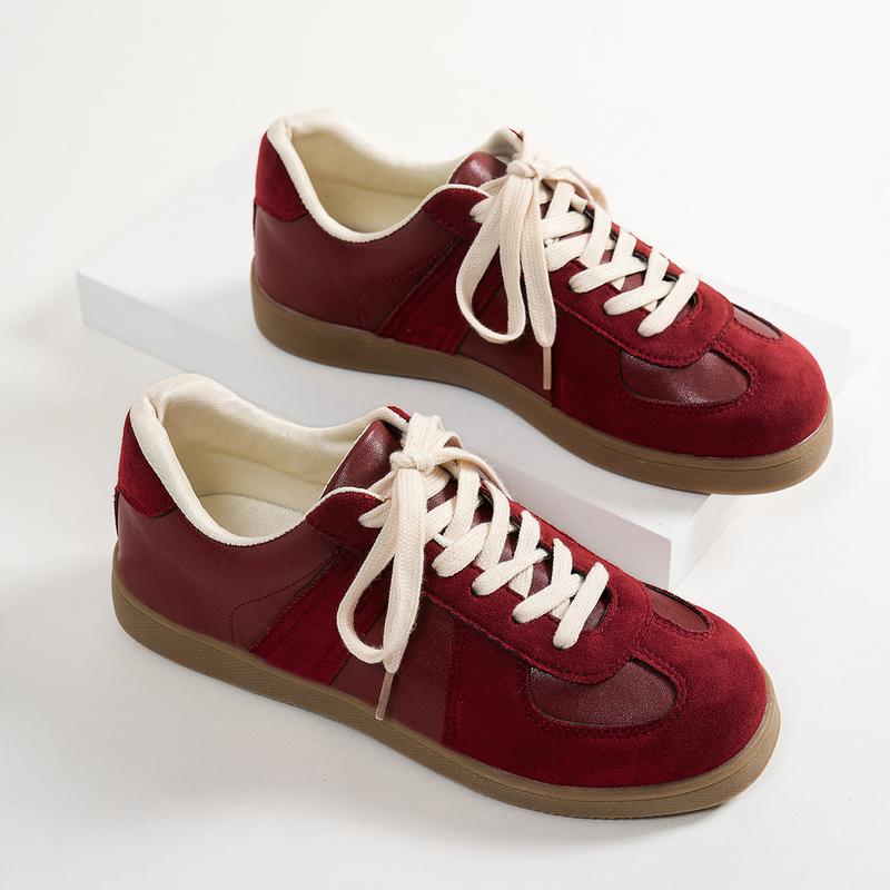 Women's Fashionable Patchwork Lace Up Low Top Casual Flat Sneakers , Casual Comfortable Sports Walking Shoes for Daily Wear, GAT Female All-match Round Toe Casual Shoes for Women & Girls