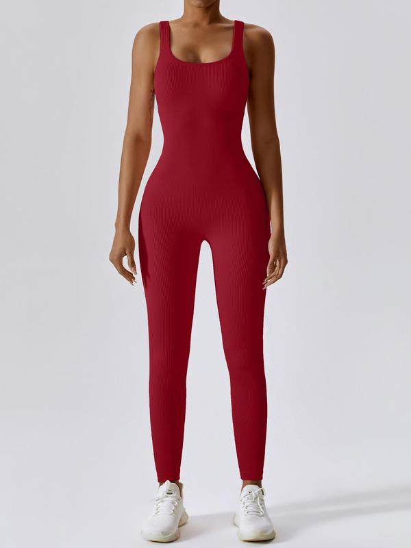 Women's Seamless One-Piece Hip Lift Crew Neck Tummy Control Jumpsuit with Tank Top, Tummy Control Dance & Fitness & Workout Set, Stretch Sportswear for Outdoor Activities, Yoga Jumpsuit