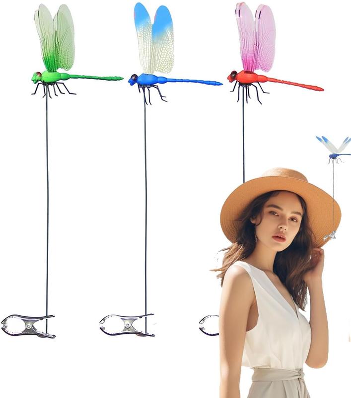 Outdoor Fake Dragonfly Rod Clip, Garden Metal Dragonfly Clip. Natural Organic Concept, 3D Dragonfly Garden Decoration, Creative Home Accessories