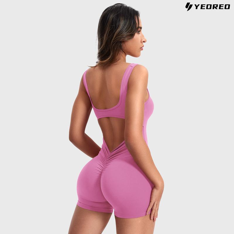 YEOREO One Piece  Jumpsuits for Women Backless Tummy Control Sleeveless Jumpsuits Lizvette V Back Scrunch Yoga Romper Gym Outfit Crop Top Workout Apparel Stretchable Activewear