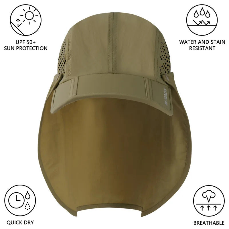 50+ Foldable Fishing Hat Baseball Cap with Removable Neck Flap Portable for Men Women Golf Hiking