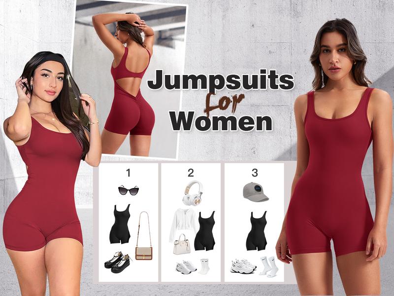YEOREO One Piece  Jumpsuits for Women Backless Tummy Control Sleeveless Jumpsuits Lizvette V Back Scrunch Yoga Romper Gym Outfit Crop Top Workout Apparel Stretchable Activewear