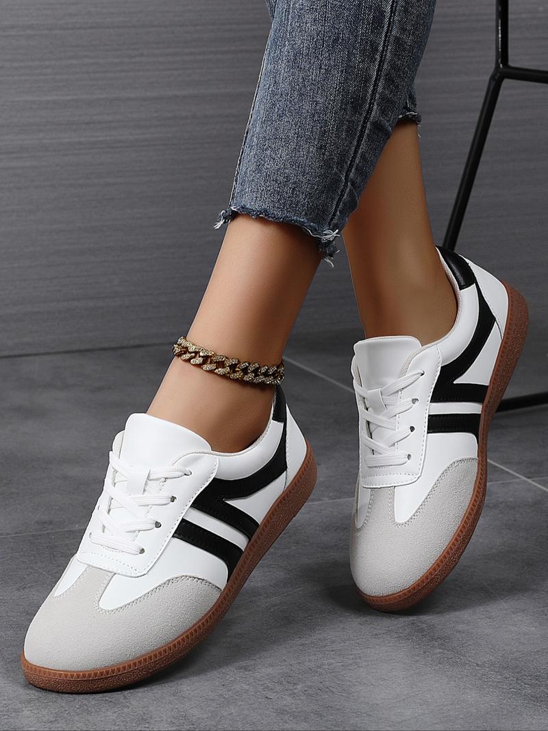 Women's Fashionable Lace Up Contrast Binding German Trainers, Casual Breathable Comfortable Sports Training Shoes, All-match Basic Shoes for Daily Wear