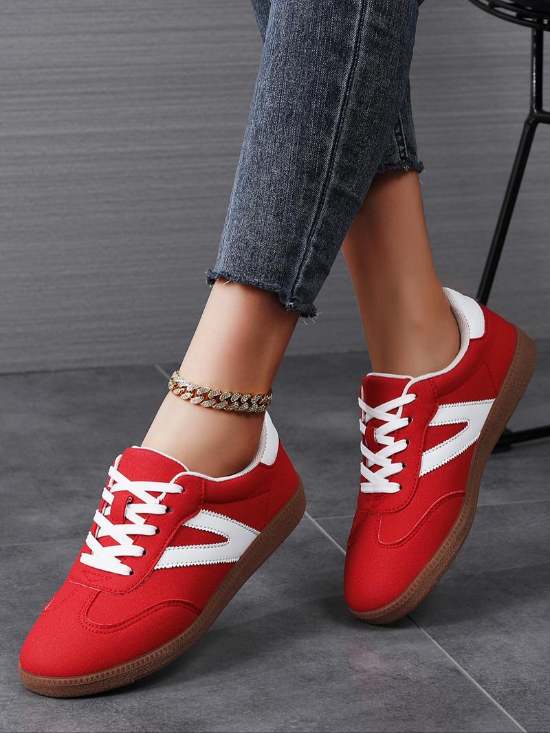 Women's Fashionable Lace Up Contrast Binding German Trainers, Casual Breathable Comfortable Sports Training Shoes, All-match Basic Shoes for Daily Wear