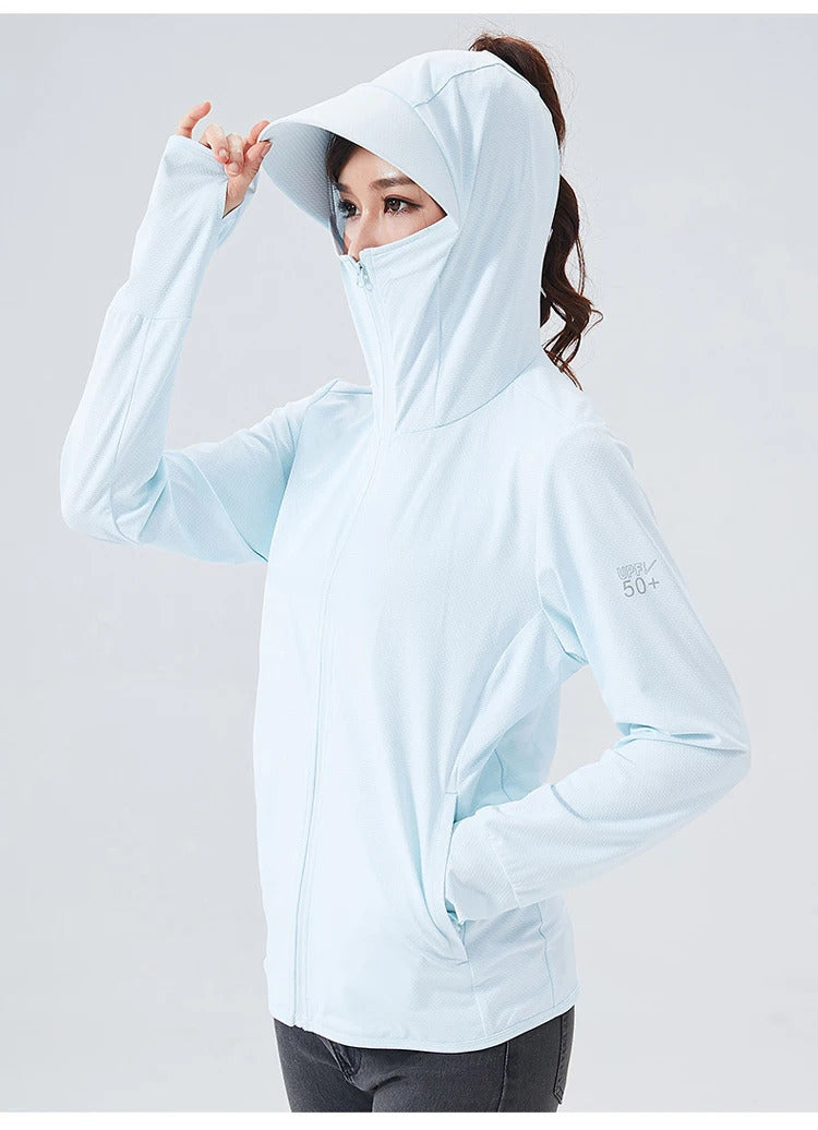 Summer Women Men Fishing Shirt UV Proof Coat Quick Dry Thin Sunscreen UPF50+ Outwear Hooded Cycling Beach Clothes