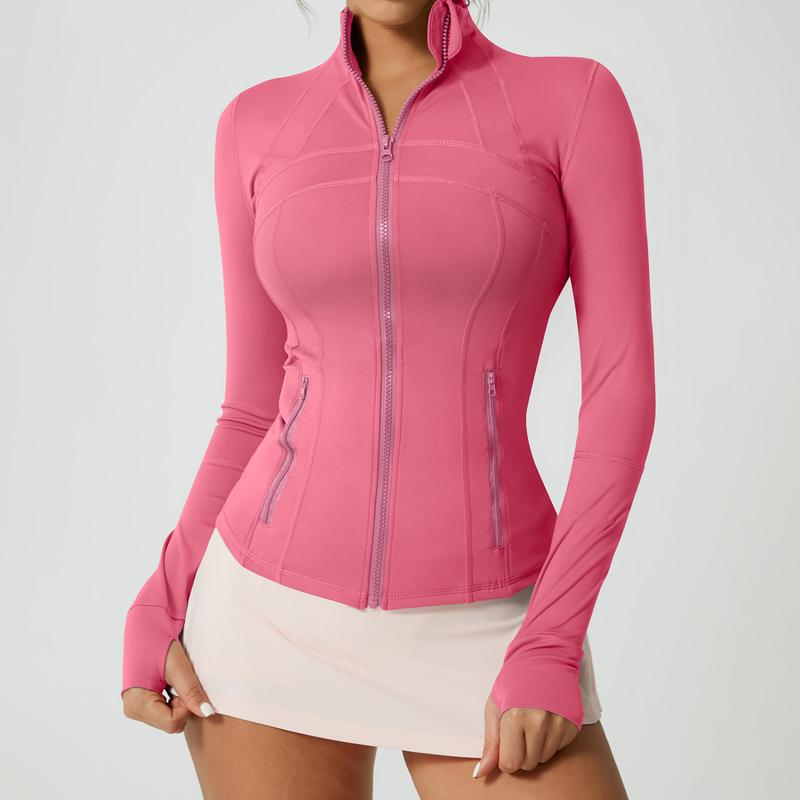 Women's Solid Color Multi-Functional Paneled Zippered Sports Yoga Jacket,gym workouts, badminton, and casual exercise. workout clothes women Design