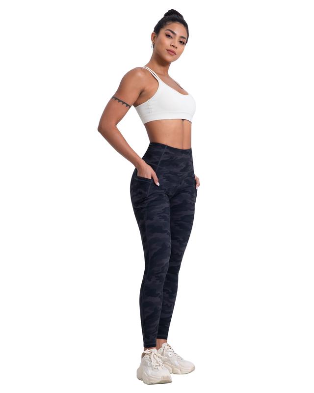 Solid Color High Waisted Yoga Pants With Pockets, Exercise Running Yoga Leggings, Tummy Control Workout Running Yoga Leggings for Women