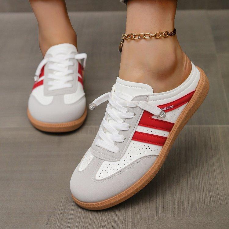 Women's Fashionable Patchwork Lace Up Low Top Casual Flat Sneakers , Casual Comfortable Sports Walking Shoes for Daily Wear, GAT Female All-match Round Toe Casual Shoes for Women & Girls