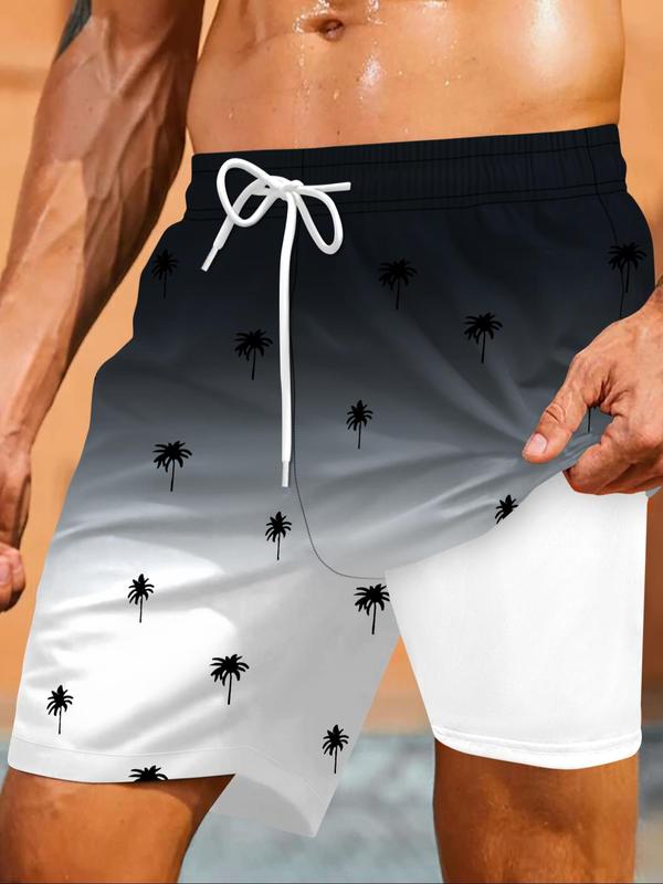 Men's All Over Print 2 in 1 Drawstring Waist Swimming Beach Shorts, Casual Quick Drying Swim Shorts for Summer, Men's Swimwear for Beach Vacation Outdoor, Clothing, Summer Swim Bottoms, Summer Swim Trunks, Swimbottoms, Swimtrunks