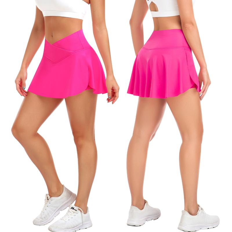 JoyGirl Women's Plain Pocket Tennis Skirt with shorts Crossover Golf Skort Mini High Waisted Girls Workout Running Athletic Skorts Golf Attire