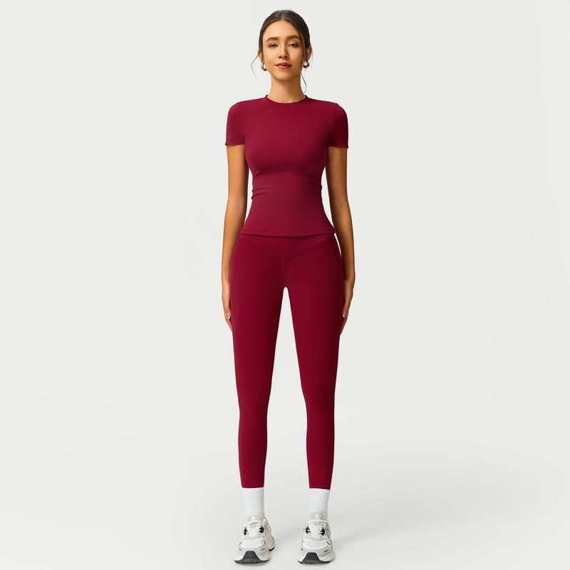 Women's 2-Piece Cherry Print Crew Neck Tee & High-Waist Leggings Set , Extended Hemline, Quick-Dry Snug , Yoga, Gym, Athleisure , Women's Activewear Pilates Outfits Compression Shirts Sweatpants